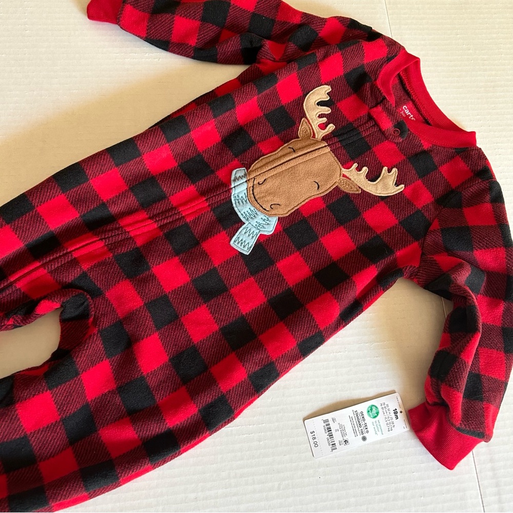 NWT Carter's Just One You Footie Fleece Sleeper Pajama Moose 18 Mo Christmas
